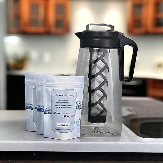 Alkaline Water Filter Pitcher with Infuser, Tritan Pitcher with Lid 2L | 9.5 pH Alkaline Filters | Tea Pitcher | Tritan BPA Free Ice Coffee Maker | Infuser Pitcher (100g Filter 3 Pack)