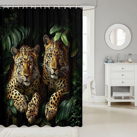 Feelyou Wild Leopard Bath Curtain Leopard Shower Curtain Kids Leopard Bathroom Shower Curtain Set Wildlife Kids Bathroom Accessories Cool Leopard 72"x78"