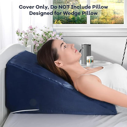 HOMBYS Satin Bed Wedge Pillow Cover Silky & Smooth Wedge Pillowcase 1 Pack 24x24x10, Soft & Breathable, Removable & Machine Washable-Zipper Design (Pillow Not Include),Navy Blue