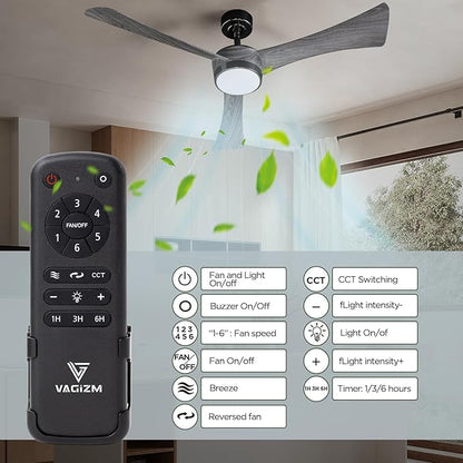 Ceiling Fan 52'' With Light: Modern Remote Control Fans with Water Transfer Printing 3 Blades - Quiet Reversible DC Motor - Outdoor Indoor