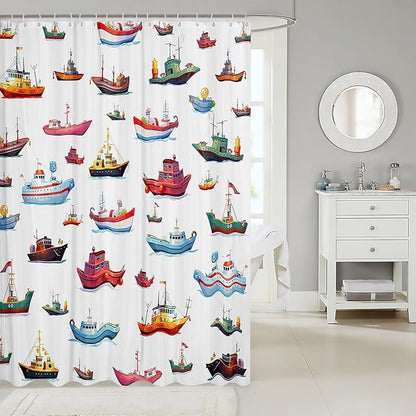 Feelyou Sailboat Shower Curtain 72"x84" Kids Nautical Decor Bathroom Shower Curtain Set for Boys Girls Teens Ocean Marine Themed Bath Curtain Sea Adventure Bathroom Accessories