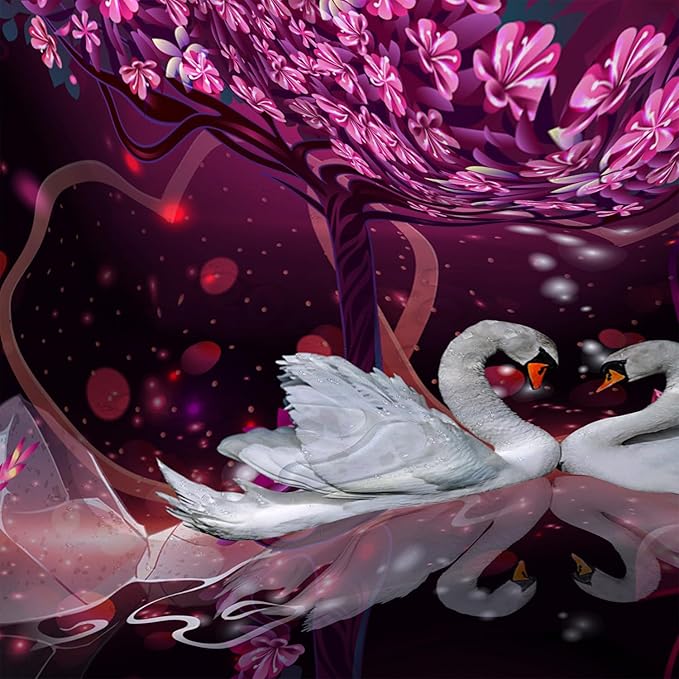 AILONEN Romantic Love Theme Shower Curtain for Girls Pink Love Tree Floral Valentine Bathroom Decor,Swan Couple Lover Bath Curtain 72" W*96" H Polyester Waterproof Bathroom Curtain with Hooks