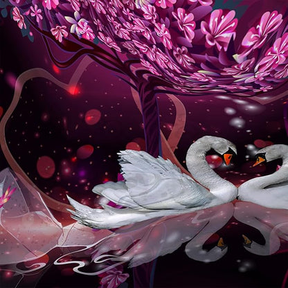 AILONEN Romantic Love Theme Shower Curtain for Girls Pink Love Tree Floral Valentine Bathroom Decor,Swan Couple Lover Bath Curtain 72" W*78" H Polyester Waterproof Bathroom Curtain with Hooks