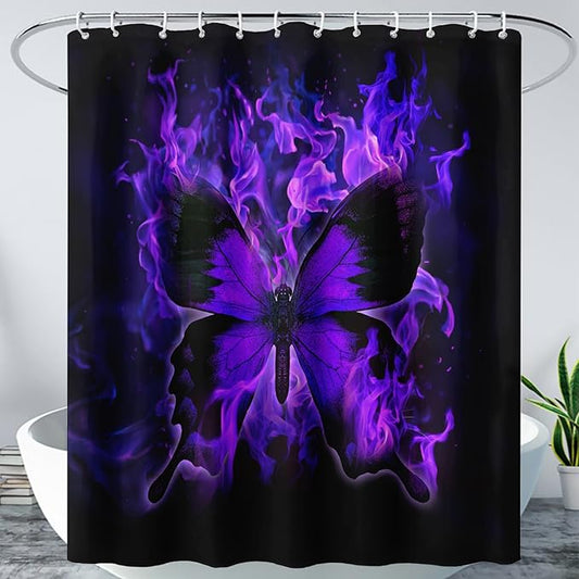 AILONEN Butterfly Shower Curtain for Bathroom, Purple Fire Butterfly Bath Curtain,Minimalism Fashion Bathroom Curtain,72" W*72" H Polyester Waterproof with 12 Plastic Hooks