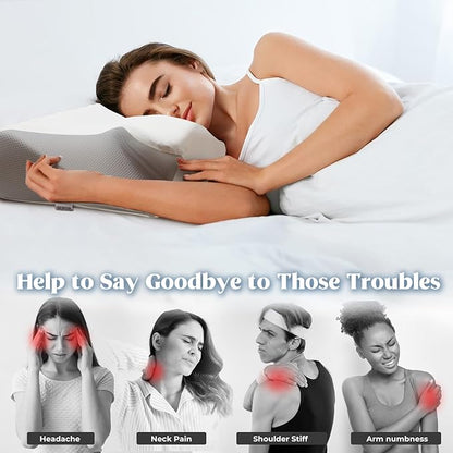 Cervical Pillow for Neck Pain Relief, Cooling Contour Memory Foam Pillows Support Odorless Ergonomic Neck Pillow Adjustable Orthopedic Bed Pillow for Side Back Stomach Sleeper with Pillowcase