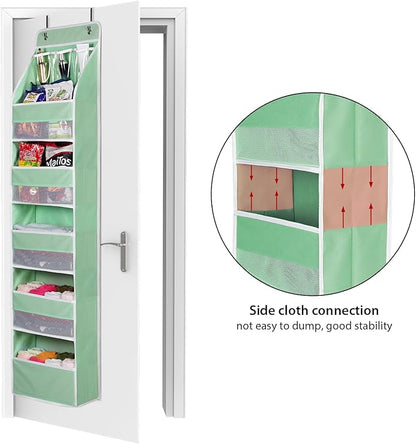 Univivi Over Door Organizer Baby Door Storage Wall Mount Storage with 3 Small PVC Pockets and 5 Large Pockets Ideal for Baby Stuff, Toiletries and Sundries (Green)