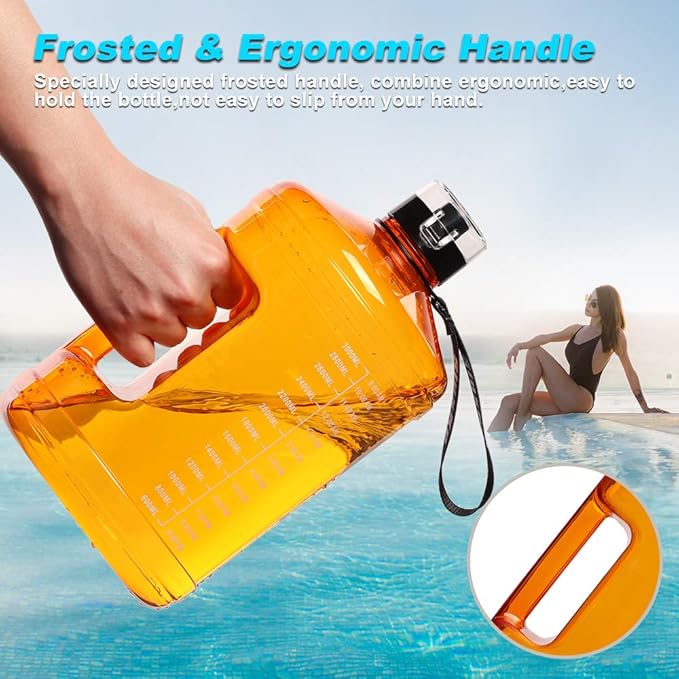 Gallon Big Water Bottle with Handle, 128oz Leakproof BPA Free Fitness Sports Water Bottle with Motivational Time Marker & Wide Mouth Ensure You Drink More Water