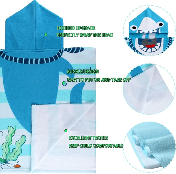 NovForth Kids Beach Towel for Boys Girls, Hooded Bath Towel Wrap, Toddler Pool Towel with Hood