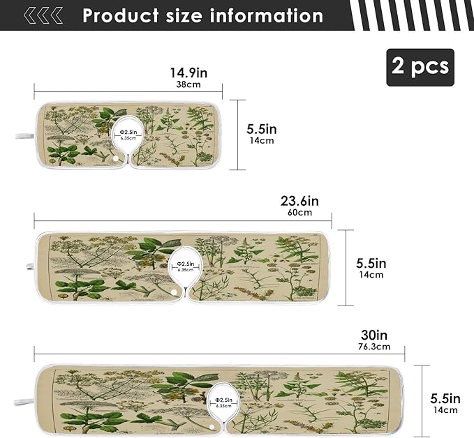 Kitchen Faucet Absorbent Mat, Antique Botanical Water Splash Guard for Sink, Faucet Drip Catcher Thicken Sponge Microfiber Faucet Water Catcher Mat Sink Absorbent Mat for Kitchen 14x5in 2 Pack