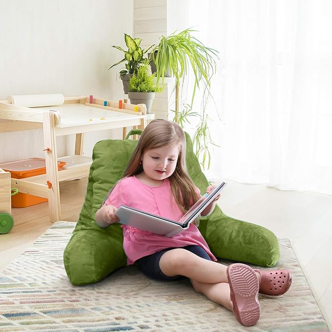 Nestl Reading Pillow for Kids, Small Bed Pillow, Back Pillow for Sitting in Bed, Memory Foam Chair Pillow, Reading & Bed Rest Pillows, Calla Green Back Pillow for Bed, Arm Pillow with Pockets