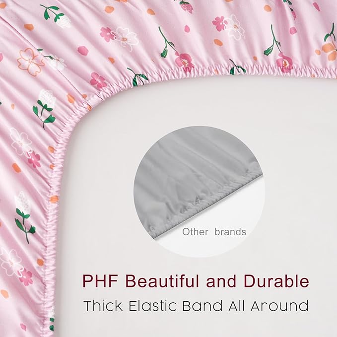 PHF Soft Crib Sheet Fitted, 2 Pack Baby Sheets for Boys Girls, 28x52x9in Fits Standard Crib and Toddler Mattresses, Silky Comfy Breathable Polyester Baby Mattress Sheets, Rose Floral