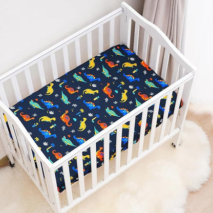 david's kids 3 Pack Mini Crib Sheets, Premium Pack N Play Sheets for Boys Girls Neutral, Soft Breathable Baby Sheets Fit Pack N Play, Playard and Mini Crib Mattresses, Dinosaur