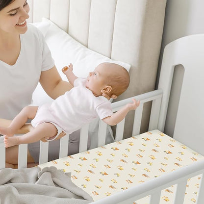 2-Pack Mini Crib Sheets Fitted, Pack and Play Sheets - Organic Cotton Pack N Play Sheets for Pack and Play Mattress, Playard Baby Crib Sheets, Jersey Crib Sheets Neutral for Boys, Girls (Construction)