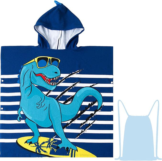 NovForth Dinosaur Bath Towel for Toddler Boys, Pool Hooded Towel for Kids, Hooded Bath Beach Towel Poncho for Bath/Pool/Beach Swim Cover