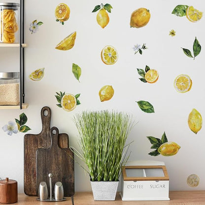 Lemon Wall Decals Fruit Lemon Wall Stickers Peel and Stick Wall Art Decals for Kitchen Cabinet Window Country Restaurant Dining Room Refrigerator Decor
