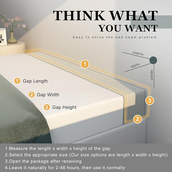Mattress Extender, Bed Gap/Space Filler, Headboard Pillow Between Headboard and Mattress or Wall, High-Density Foam with Removable Cover（Light Grey-47 * 8 * 10in）