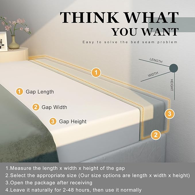 Mattress Extender, Bed Gap/Space Filler, Headboard Pillow Between Headboard and Mattress or Wall, High-Density Foam with Removable Cover（Light Grey-Twin/Twin XL-39 * 8 * 12in）