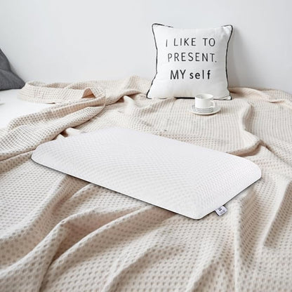 SUQ I OME Adjustable Slim Sleeper -Thin Flat Latex Pillow for Sleeping with 2 Removable Layers 3 Heights(1'', 2.5'', 3.5''), for Stomach, Side and Back Sleepers,Cube White