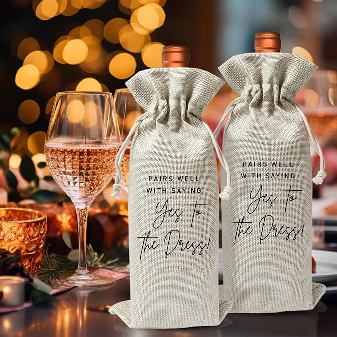 Wedding Or Engagement Gift Wine Bag For Couple Bride Groom Her Him Women, Wedding Or Engagement Party Supplies Favors, New Bride Gift Idea, Newlywed Bride Gift, Cotton Linen Wine Bag, Proposal Gift