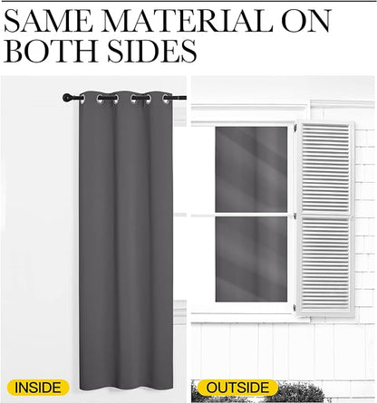 NICETOWN Grey Blackout Curtain Panels for Bedroom, Thermal Insulated Grommet Top Blackout Draperies and Drapes for Basement (2 Panels, W42 x L68-inch, Grey)