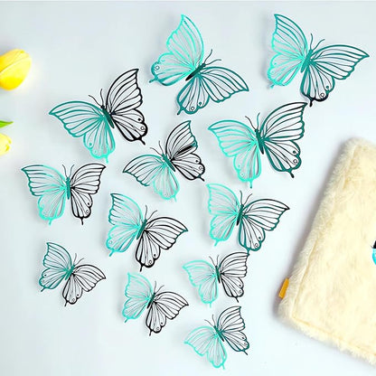 3D Butterfly Wall Decor 48 Pcs 4 Styles 3 Sizes, Butterfly Birthday Decorations Butterfly Party Decorations Cake Decorations, Removable Stickers(Green)