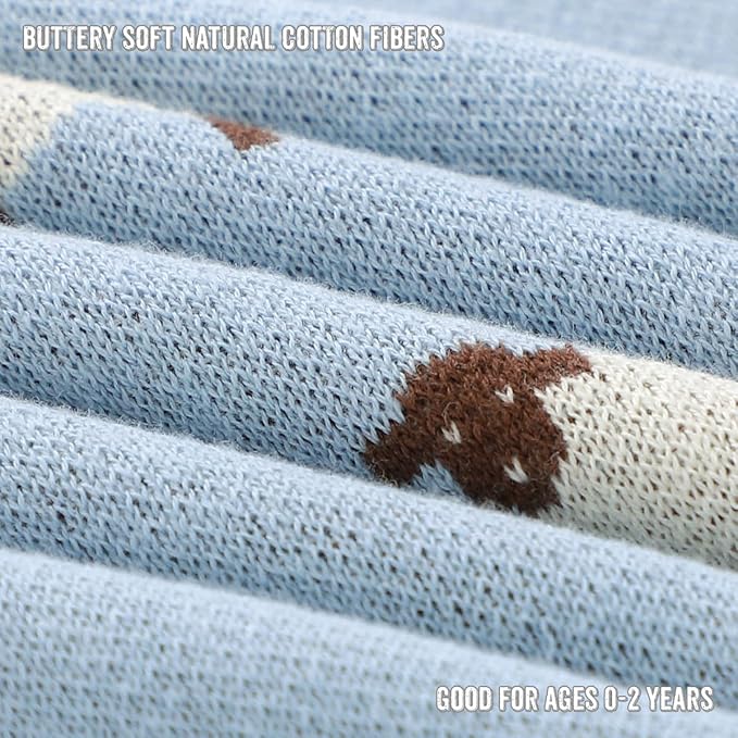 Knit Baby Swaddle Blanket for Boys - 100% Cotton Soft Cozy Lightweight Receiving Swaddling Crib Stroller Quilt Blanket for Newborns Infants Toddlers (Sheep - Baby Blue)