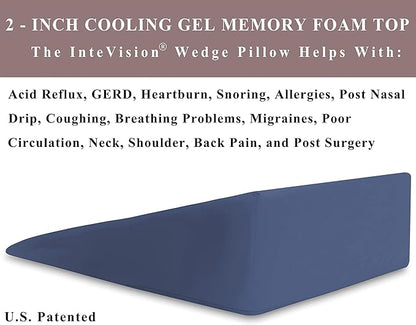 InteVision Extra Large Bed Wedge Pillow (33 x 30.5 x 7.5 inch) and Headrest Pillow in One Package - Help Relief from Acid Reflux, Post Surgery, Snoring - Egyptian Cotton Cover - 2 inch Memory Foam Top