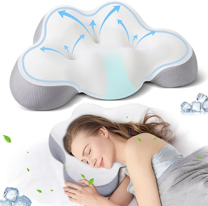 Cervical Neck Pillow for Neck and Shoulder, Side Sleeper Pillow for Adults, Neck Pillow, Orthopedic Contour Memory Foam Pillows for Side Back & Stomach Sleepers with Cooling Pillowcase