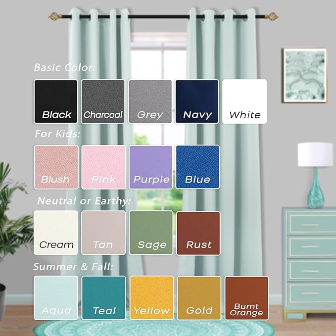 Mrs.Naturall Seafoam Green Curtains for Bathroom Window,Blackout Short Curtains for Bedroom Kitchen,45 Inch Length,Mint Green/Aqua