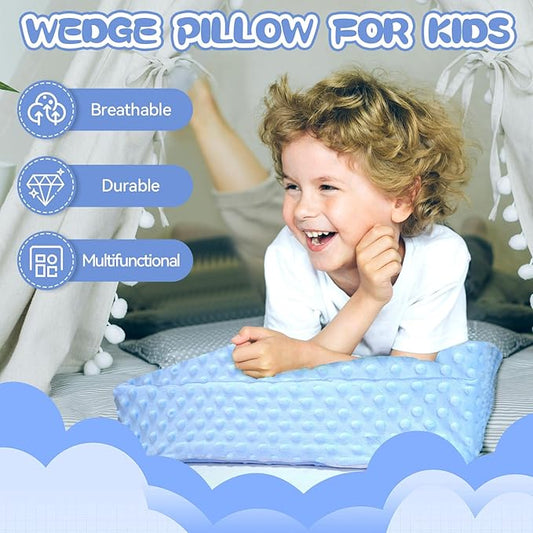 Kids Wedge Pillow with Pillowcase, Memory Foam for Back,Legs & Knees, Relaxation and Comfort, Soft and Breathable, Dot Texture Pillow for Reading Watching TV Gaming Sleeping, Fit for Sofa Floor Room
