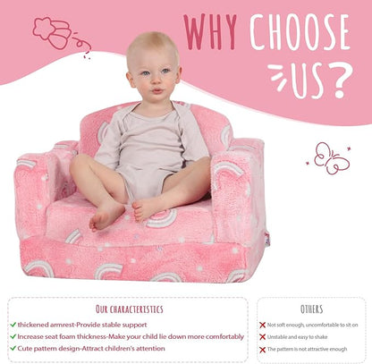 Thick Comfy Toddler Chair and Couch for Kids,2-in-1 Soft Plush Fold Out Sofa for Children,Convertible Couch to Lounger for Toddler