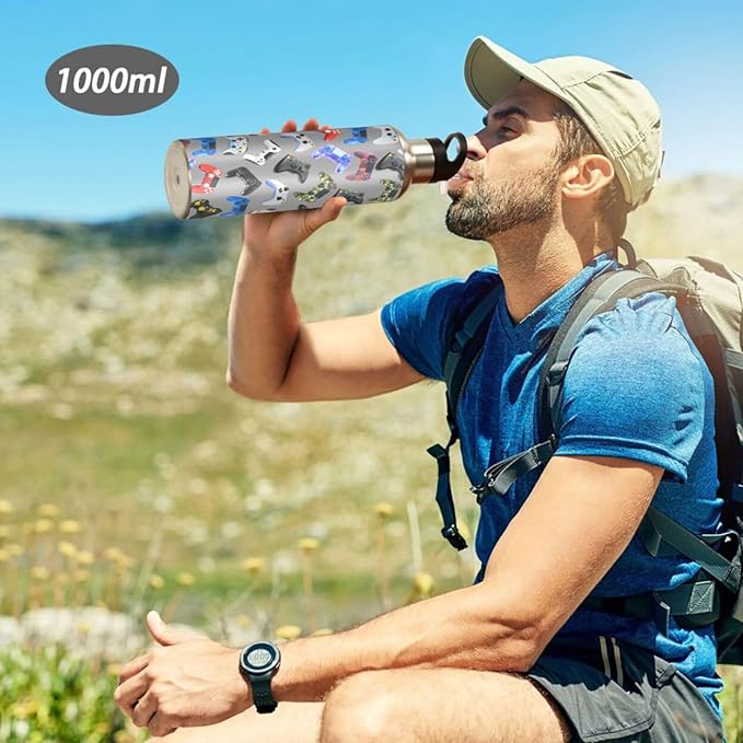 Gamer Gaming Weapon Gamepad Stainless Steel Water Bottle with Straw Lid - 20 Oz Sports Insulated Water Bottle Thermos for Sport Gym Outdoor Travel School (DZ003)