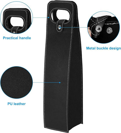 PATIKIL Wine Gift Bag, Wine Bag Reusable Leather Wine Tote Carrier for Wine Bottles Portable Champagne Gift Bags for Picnic Party Wedding, Black