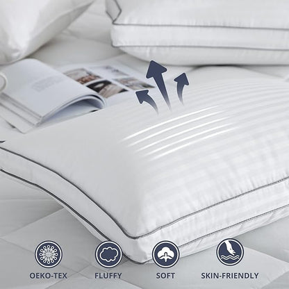 Deodar Bed Pillows for Sleeping 2 Pack Fluffy Down Alternative Hotel Pillows for Side and Back Sleepers Soft Gusseted Pillow King Size Set of 2, White, 20x36