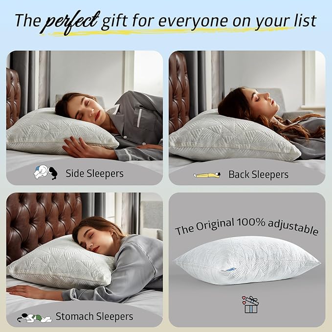 BETU Cooling King Size Pillows Set of 2, Shredded Memory Foam Cool Pillows for Hot Sleepers, Adjustable Firm Soft Support Bed Pillows Perfect for Back Neck Pain and Side Sleeping with Cover, White