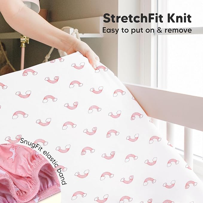 Pack and Play Sheets Fitted, 2-Pack Mini Crib Sheets - Pack N Play Sheets, Organic Fitted Crib Sheet for Pack and Play Mattress, Playard Baby Crib Sheets, Crib Sheets Neutral for Boys (Dreamland)