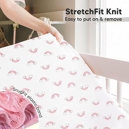 Pack and Play Sheets Fitted, 2-Pack Mini Crib Sheets - Pack N Play Sheets, Organic Fitted Crib Sheet for Pack and Play Mattress, Playard Baby Crib Sheets, Crib Sheets Neutral for Boys (Dreamland)