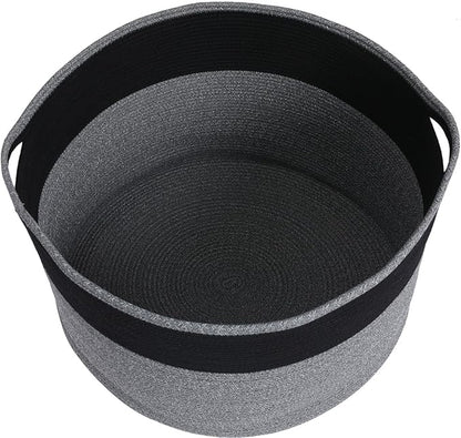 24" x 24" x 17" Max Size Large Cotton Rope Basket, Extra Large Storage Basket, Woven Laundry Hamper, Cloth Storage Bin, for Blankets Clothes Towels Pillows in Living Room, Black in Grey Mix