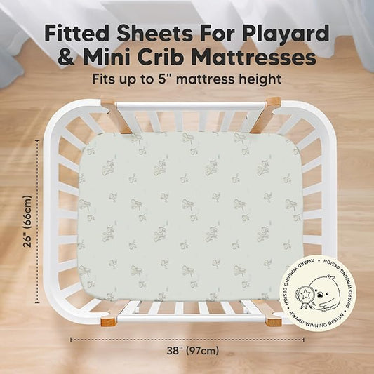 Pack and Play Sheets Fitted, 2-Pack Mini Crib Sheets - Pack N Play Sheets, Organic Fitted Crib Sheet for Pack and Play Mattress, Playard Baby Crib Sheets, Crib Sheets Neutral for Boys, Girls (Elly)