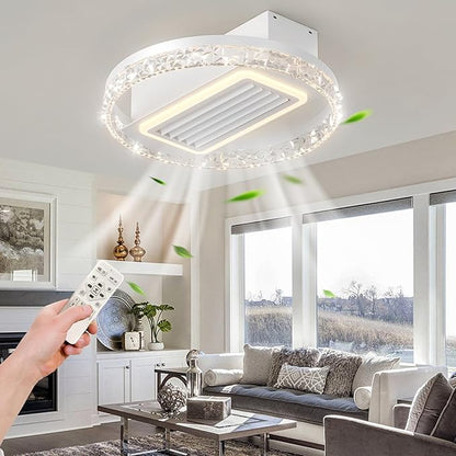 NicBex Ceiling Fan 20 Inch Modern Ceiling Fans with Lights Bladeless Ceiling Fan with Remote Control Round Ceiling Fans with Reversible Motor for Bedroom, Living Room, White