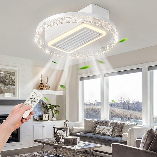 NicBex Ceiling Fan 20 Inch Modern Ceiling Fans with Lights Bladeless Ceiling Fan with Remote Control Round Ceiling Fans with Reversible Motor for Bedroom, Living Room, White