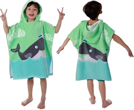 Kids Hooded Beach Bath Towel, Baby Surf Poncho Toddlers Soft Real Cotton Wrap Hooded Towels for Kids Boy Girl