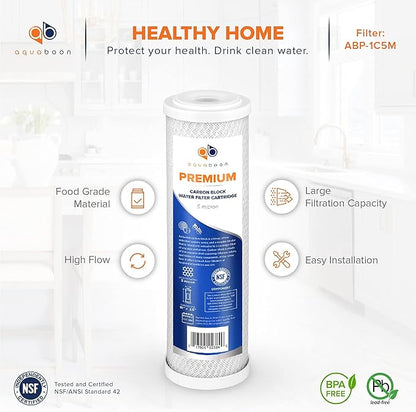 Aquaboon 5 Micron Water Filter 10 x 2.5 - Premium Carbon Block Water Filter - Carbon Water Filter Cartridges - Whole House Water Filter Cartridge Replacement Compatible with FXWTC, WFPFC8002, 25 Pack