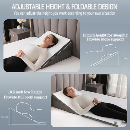 Bed Wedge Pillow for Sleeping, 10-in-1 Adjustable Memory Foam Wedge Pillow for Acid Reflux, 2-in-1 Incline Wedge Pillows for After Surgery, Snoring, Back Pain Pillow Wedge
