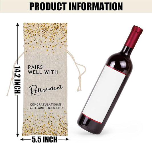 CVYW Wine Accessory Sets 325 Retirement Gifts Congratulations Gift Wine Bag Retired Gifts for Women Men Friend Coworker Grandma Bestie Lady Ideas for Retirement Wine Bags Christmas Birthday