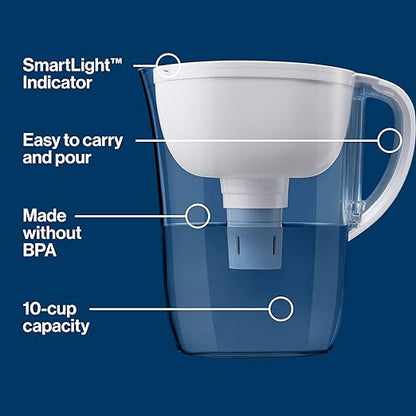 Brita Large Water Filter Pitcher for Tap and Drinking Water + 2 Elite Filters, Reduces 99% Of Lead, Lasts 6 Months, 10-Cup Capacity, Christmas Gift for Men and Women, White