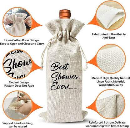 Best Shower Ever Wine Bag Gift, Shower Host Gift Ideas, Bridal Shower Host Gift, Baby Shower Host Gift, Party Host Gift, Reusable Burlap With Drawstring Gift Bag