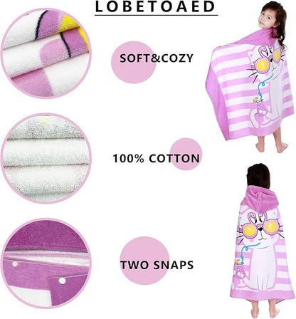 Kids Hooded Beach Bath Towel, Baby Surf Poncho Toddlers Soft Real Cotton Wrap Hooded Towels for Kids Boy Girl