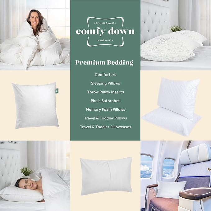 ComfyDown Premium Feather and Down ComfyPlush Supportive Bed Pillow for Sleeping, Luxury Diemend Quilted Cotton Cover, Made in USA, Twin Size, Medium Firm (Queen = 20x30)