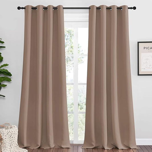 NICETOWN Bedroom Blackout Curtains and Drapes, Set of 2, 55 by 108 Inch, Cappuccino, Window Treatment Thermal Insulated Solid Grommet Blackout Draperies for Bedroom